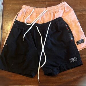 WOWIE Men’s Black and Pink Elastic Drawstring Athletic Shorts